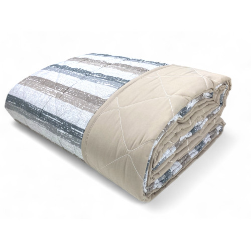 Edredón de rayas beige para cama doble - colcha de microfibra de entretiempo