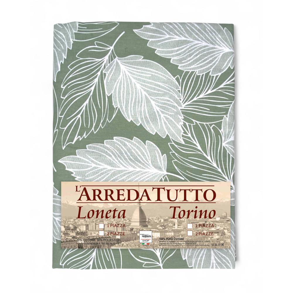 1 square green leaf cover in cotton Made in Italy