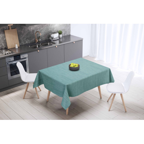 Tovaglia LIMA Acqua Marina – Vista frontale sul tavolo – Tela cerata plastificata 2