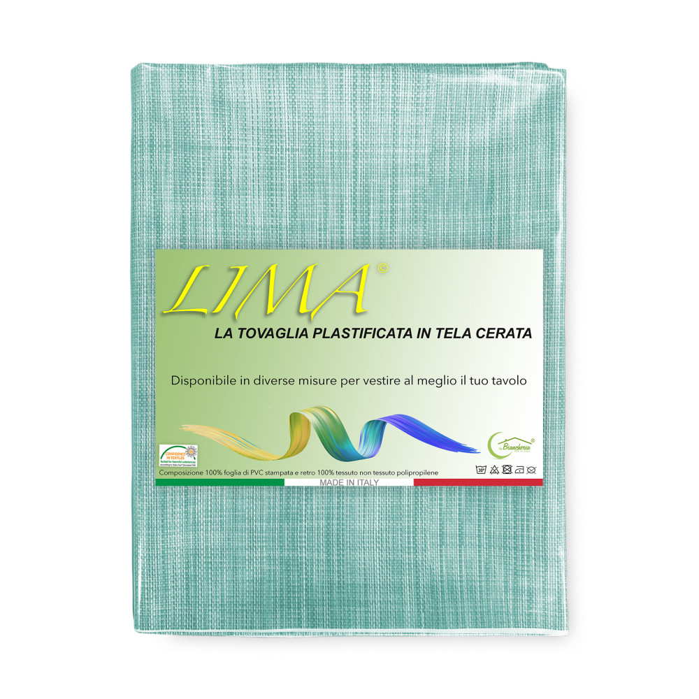 Tovaglia plastificata Acqua Marina – Dettaglio trama e superficie lucida
