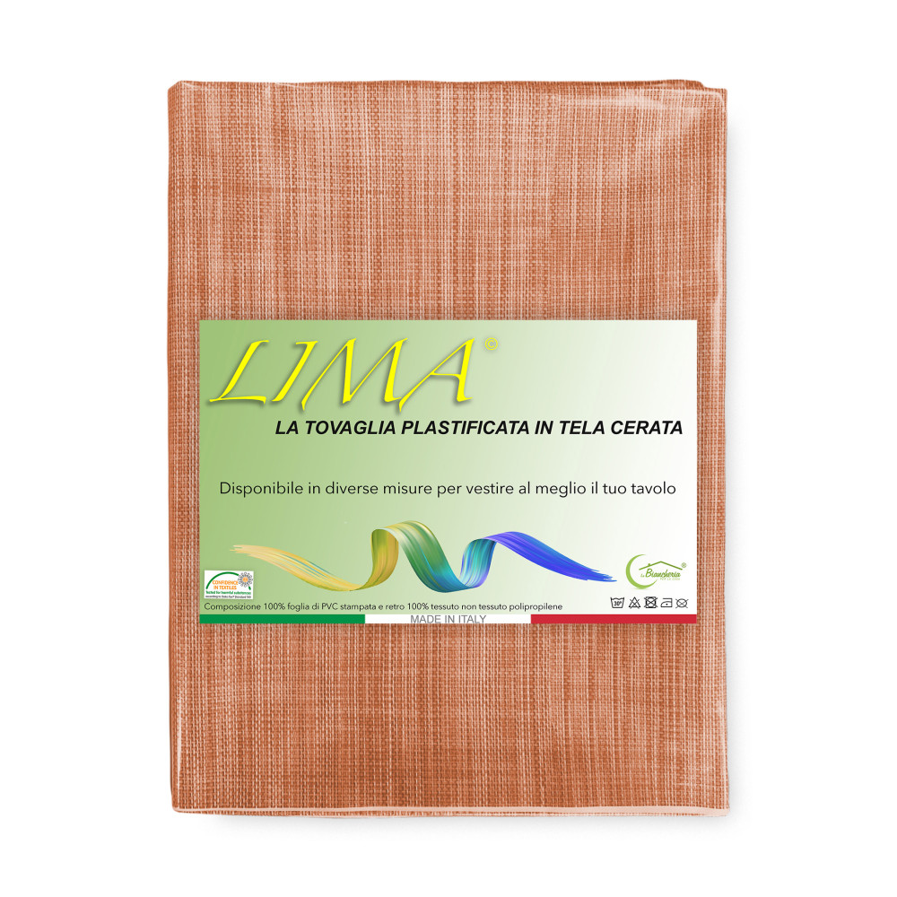 Nappe plastifiée orange LIMA – Vue pliée avec PVC brillant