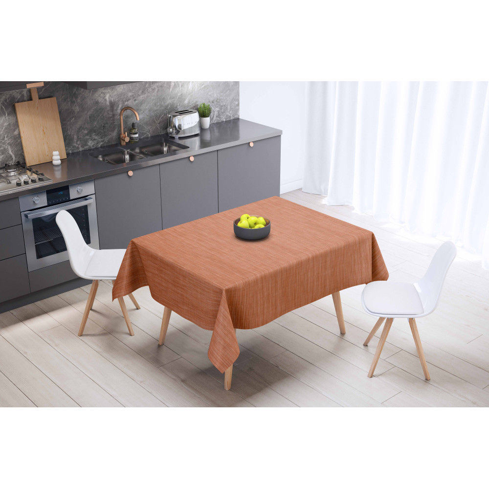 Mantel efecto lino naranja – Textura tejida en primer plano