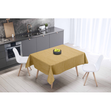 Tovaglia LIMA Gialla – Ambientata in cucina moderna – PVC effetto lino 2