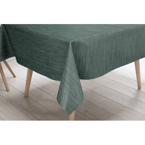 Mantel LIMA Verde Oscuro – Conjunto de vistas en el comedor – PVC efecto lino