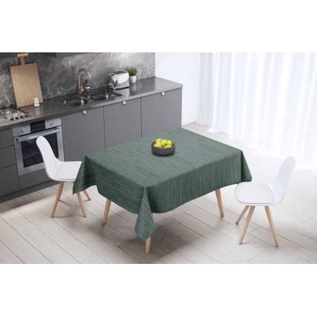 LIMA Dark Green Tablecloth – View set in the dining room – PVC linen effect 2