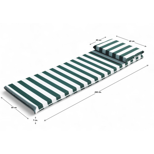 Blue and Green Pool Deckchair Topper with Memory Foam Cushion - 7 cm Removable Cover - Made in Italy