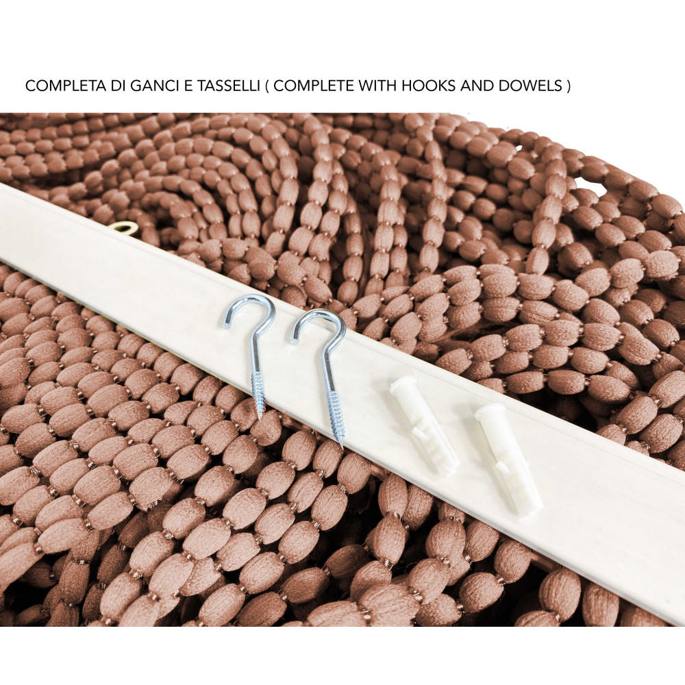 Barre en PVC avec crochets et chevilles sur rideau Mariel en perles brunes