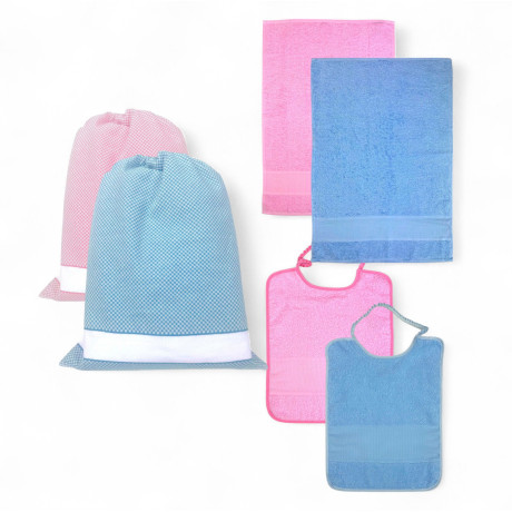 Cloud Kindergarten Set aus reiner Baumwolle mit AIDA Canvas zum Besticken - Sack + Lätzchen + Handtuch