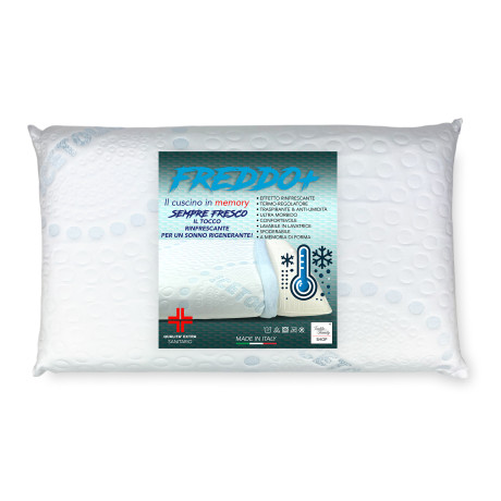 FREDDO+ Mousse à mémoire de forme Ice-Touch oreiller vue de face avec housse rafraîchissante
