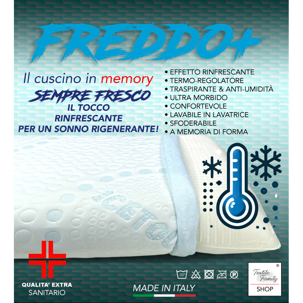 FREDDO+ Oreiller à mémoire de forme Ice-Touch 75×45 cm – Fabriqué en Italie