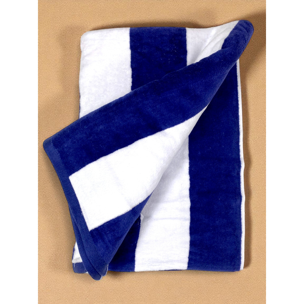 Serviette de plage rayée bleue en jacquard de coton avec côté doux