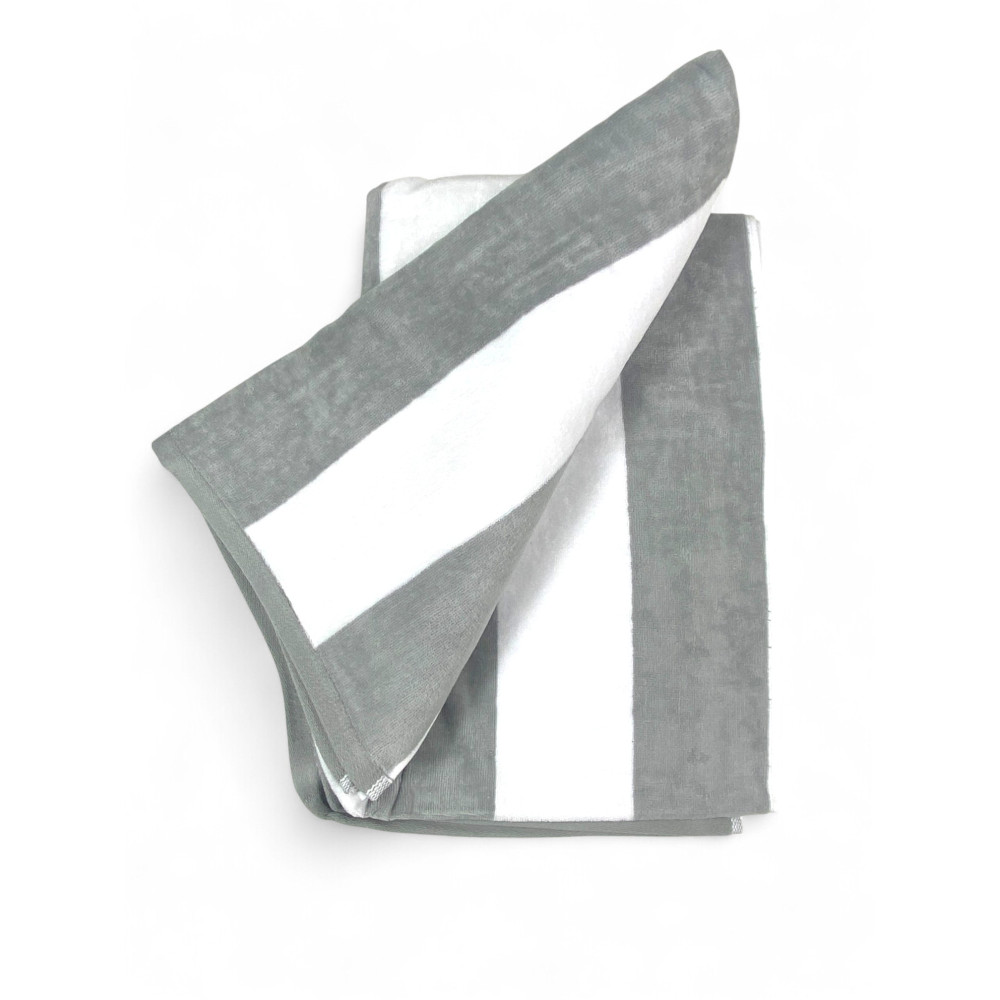 Serviette de plage en coton à rayures grises, détail de surface double face