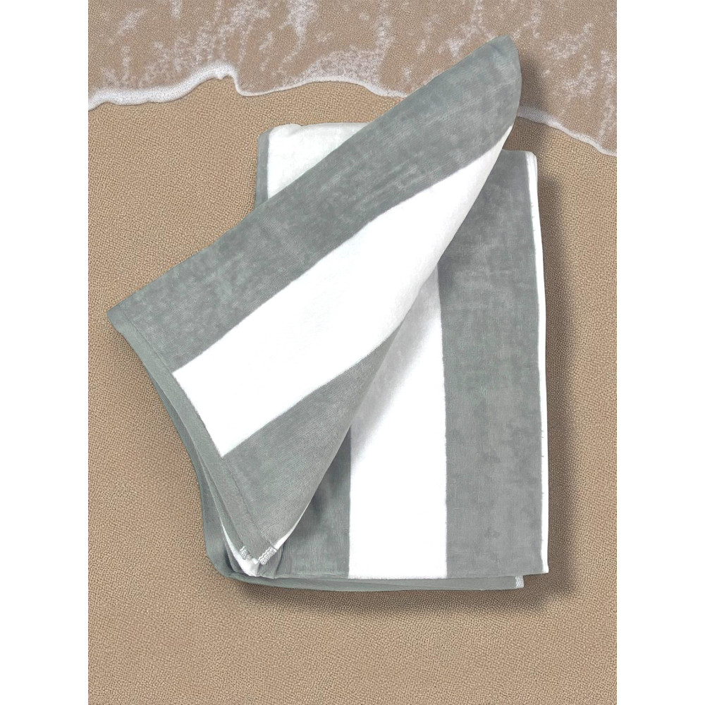 Grey striped beach towel in double-sided jacquard cotton