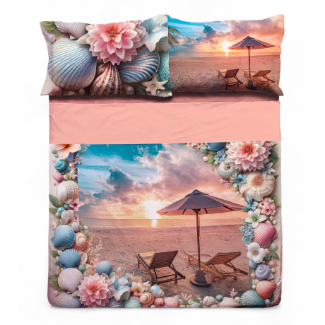 Estate Doppelbett-Set - Tagesdecke aus Baumwolle mit digitalem Stranddruck