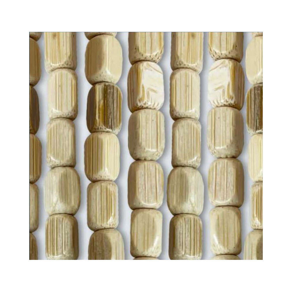 Door curtain with beige wood beads and black rod