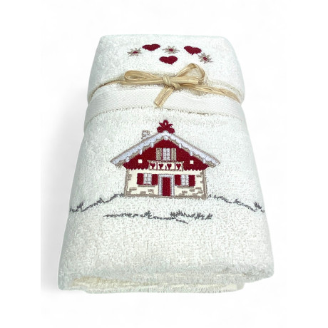 Ensemble de serviettes tyroliennes crème avec broderie maison alpine en tissu éponge 100 % coton 2