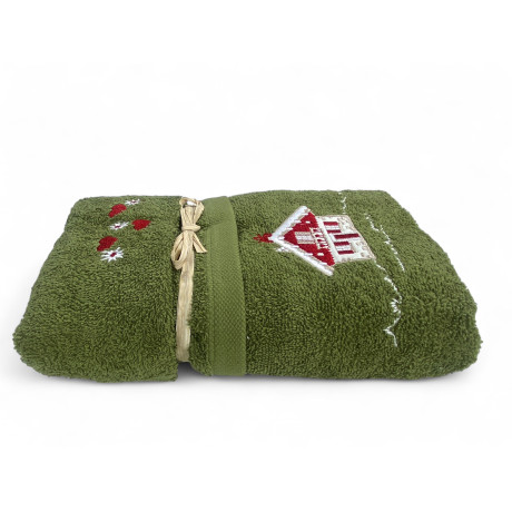 Ensemble de serviettes tyroliennes vertes avec broderie maison de chalet sur tissu éponge 100 % coton 2