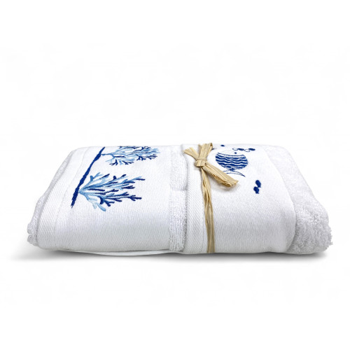 Set de baño náutico blanco con peces y corales - tejido absorbente