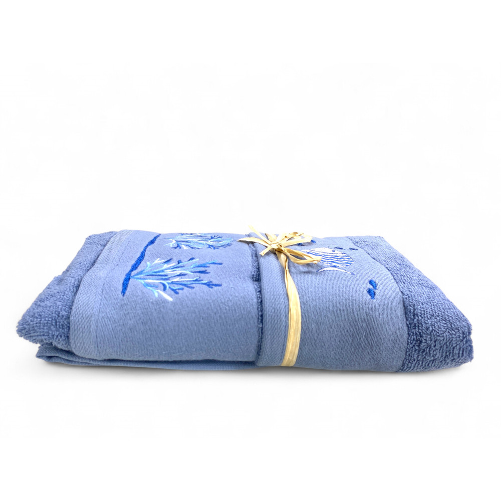 Ensemble de bain nautique bleu avec poissons et coraux - tissu absorbant