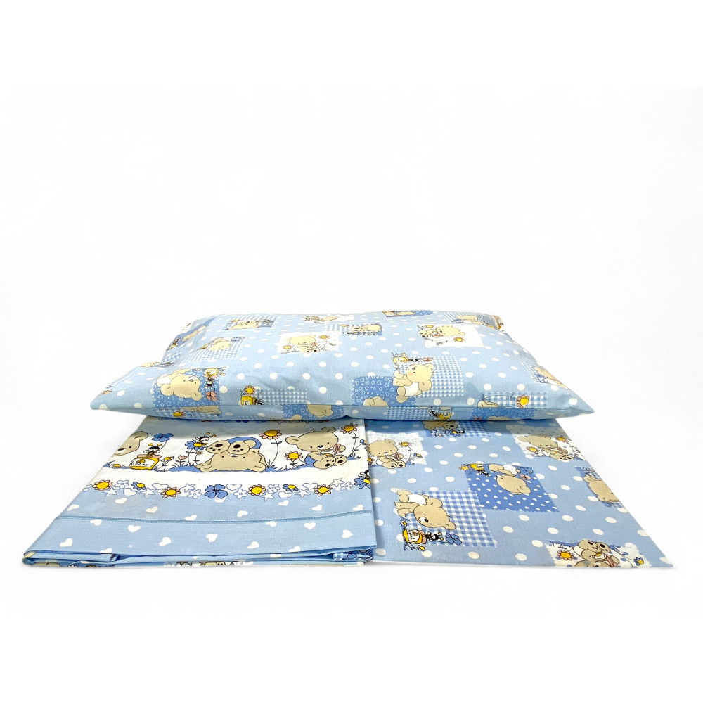 Set of 3 pieces Pedro blue cot with teddy bears, Made in Italy and non-toxic colors