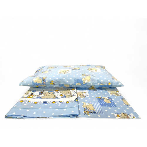 Conjunto de 3 piezas Cuna azul Pedro con ositos de peluche, Made in Italy y colores no tóxicos
