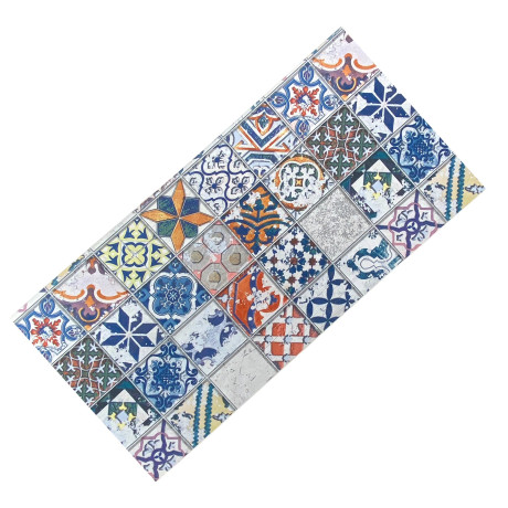 Tappeto Runner Maiolica Vintage con retro antiscivolo in PVC nero