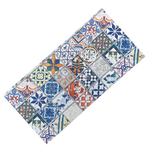 Tappeto Runner Maiolica Vintage con retro antiscivolo in PVC nero