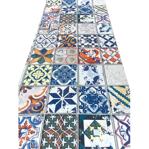 Passatoia cucina lavabile con fantasia maiolica vintage colorata