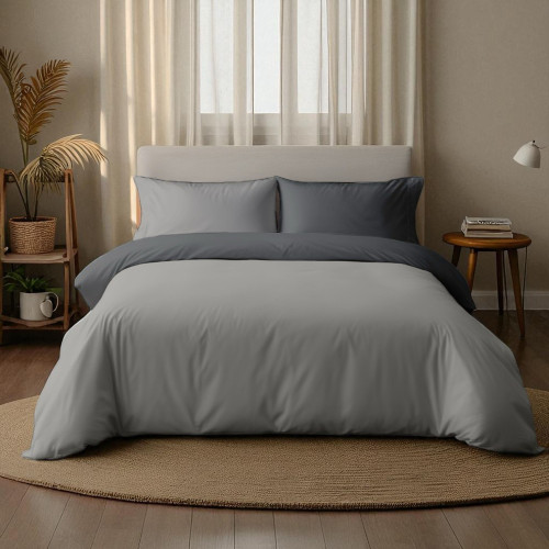 Funda nórdica Duotto 4 Estaciones gris y antracita - Microfibra de doble cara, certificado Oeko-Tex, Made in Italy