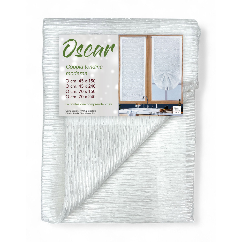 Coppia tenda vetro Oscar Bianco, design moderno e semitrasparente