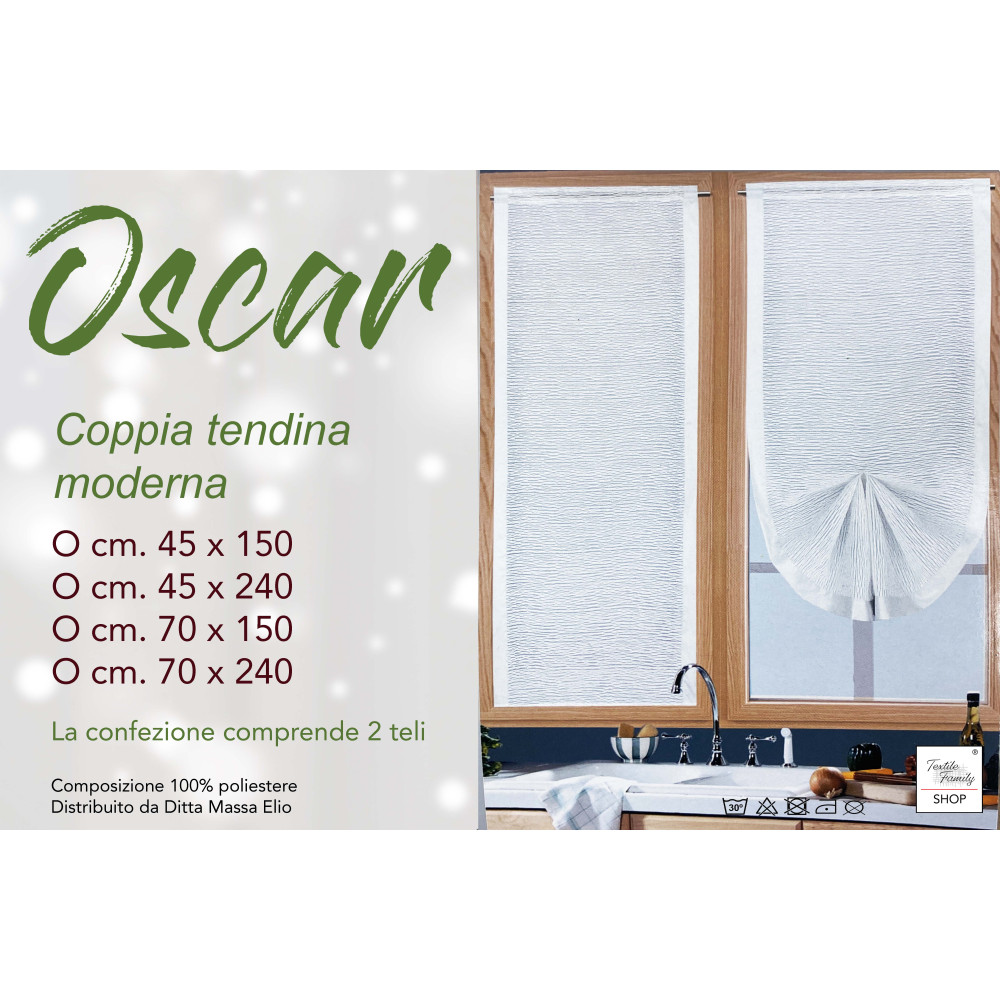Tenda Vetro Oscar Bianco – Coppia Moderna Semitrasparente in Poliestere – 2 Teli Pronti all'Uso