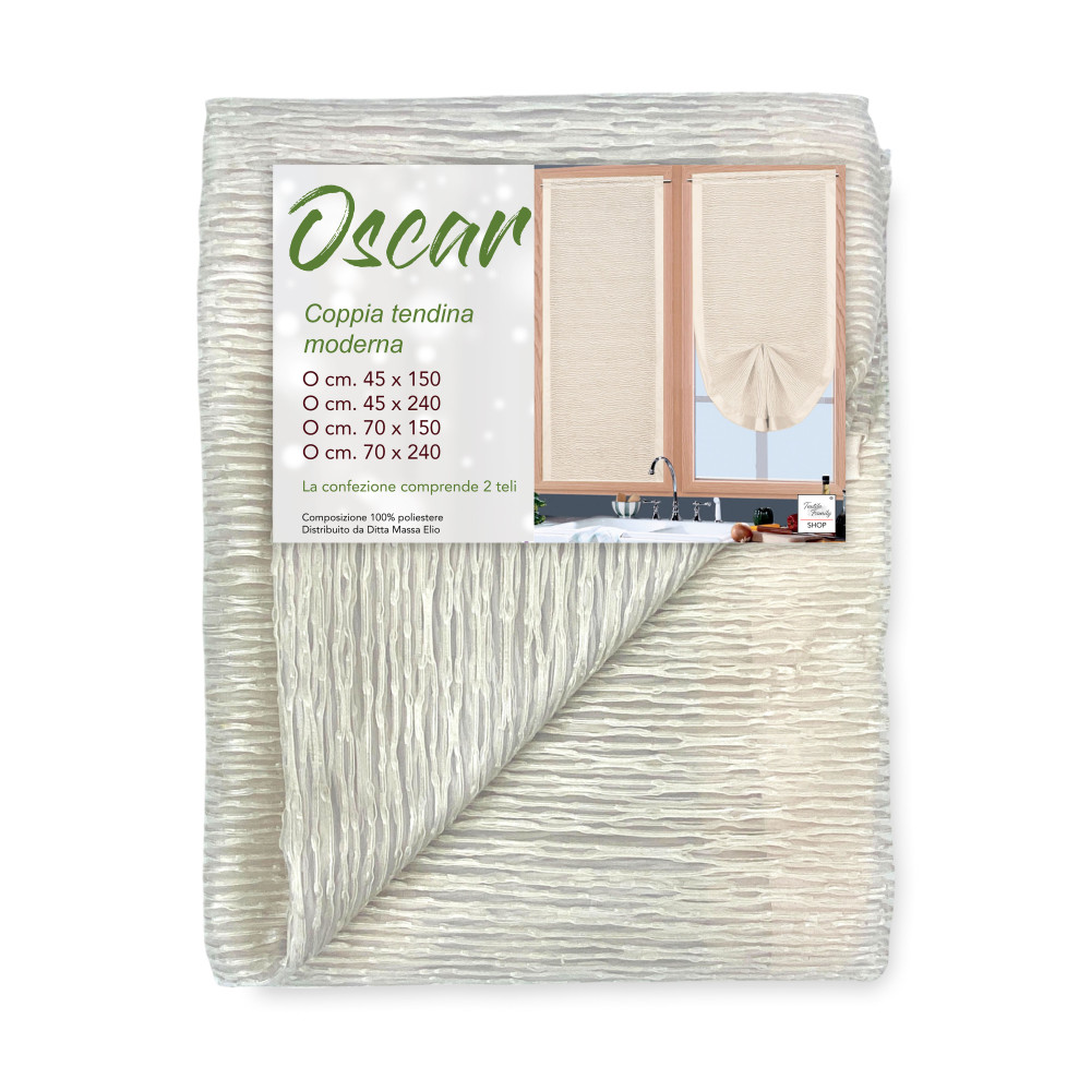 Coppia tenda vetro Oscar Beige, design moderno e semitrasparente