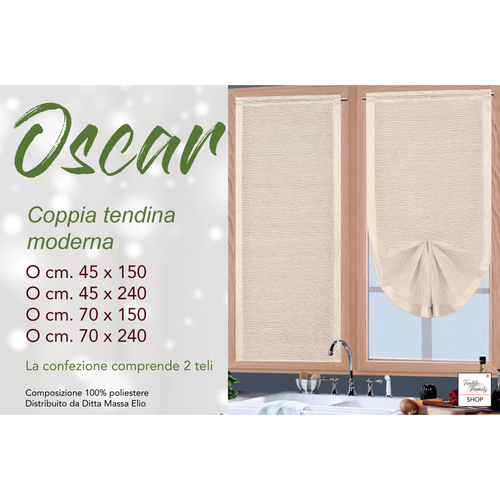 Tenda Vetro Oscar Beige – Coppia Moderna Semitrasparente in Poliestere – 2 Teli Pronti all'Uso