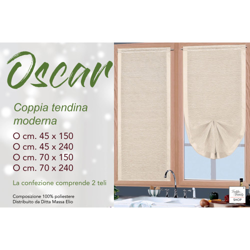 Cortina de vidrio beige Oscar - Par de poliéster semitransparente moderno - 2 hojas listas para usar
