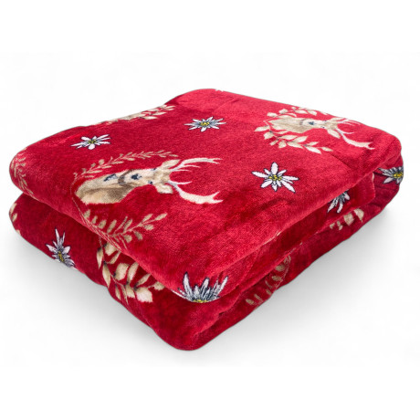 Folded Red Deer Sherpa Plaid, Tyrolean Print with Deer and Edelweiss