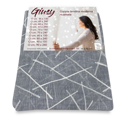 Giusy Grey rideau 45×150 cm – paire de rideaux en verre en polyester semi-transparent à effet bouclé 2