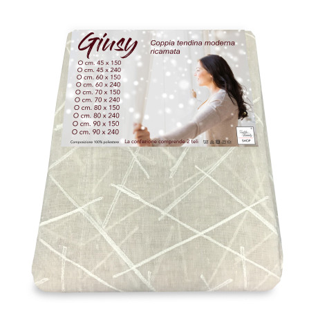 Giusy Rideau beige 45×150 cm – paire de rideaux en verre en polyester semi-transparent à effet bouclé