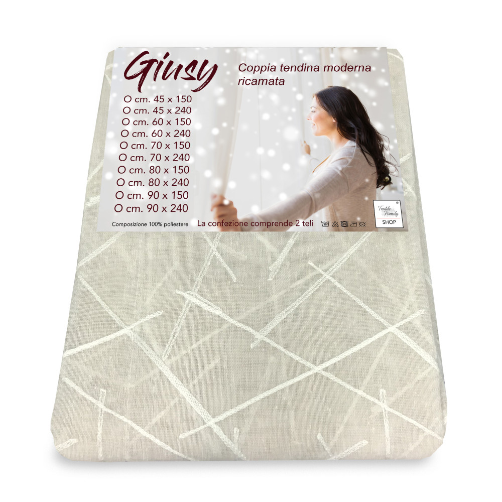 Giusy Rideau beige 45×150 cm – paire de rideaux en verre en polyester semi-transparent à effet bouclé