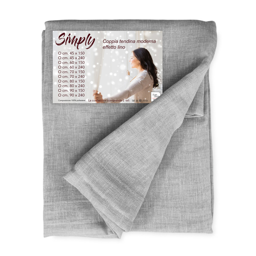 Coppia Tendine Vetro SIMPLY Grigio – Poliestere Bouclè Semitrasparente