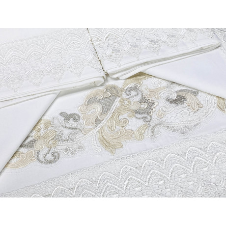 Bauletto Aurora – Set letto matrimoniale con lenzuola in puro cotone e copriletto rifinito pizzo macramè 2