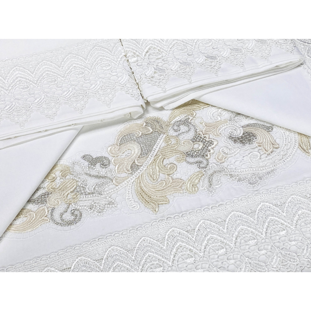Colcha doble Aurora con elegante acabado en jacquard y detalles de macramé