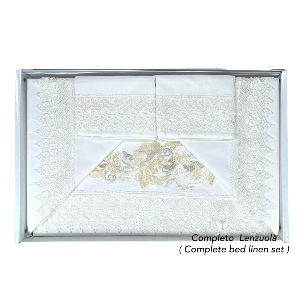Completo letto Aurora – lenzuola e copriletto artigianali Made in Italy