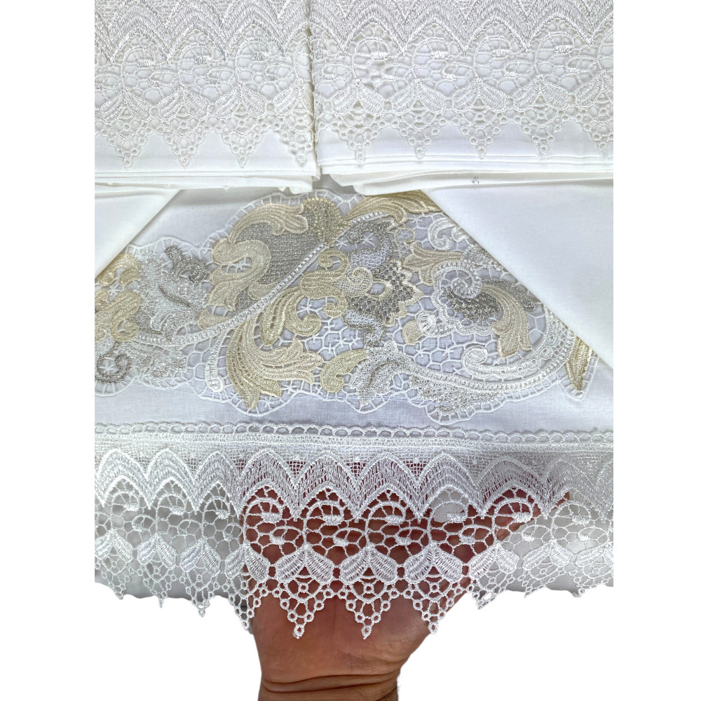 Bauletto Aurora – Completo Lenzuola Matrimoniali Cotone & Copriletto Pizzo Macramè