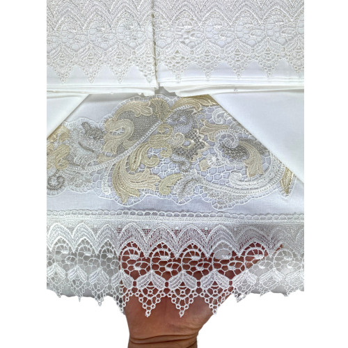 Aurora Satchel – Juego de sábanas dobles de algodón y colcha de encaje de macramé
