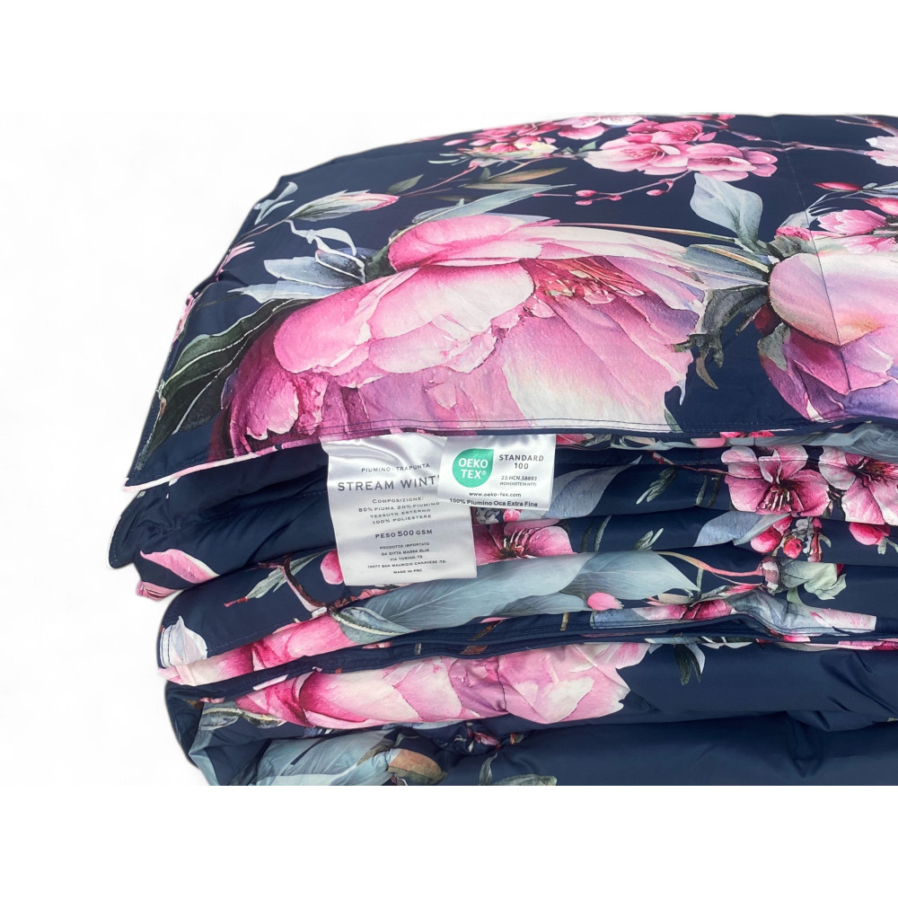 Chaqueta de Plumón Doble de Invierno Stream - Cómoda Acolchado y Patrón Floral Refinado