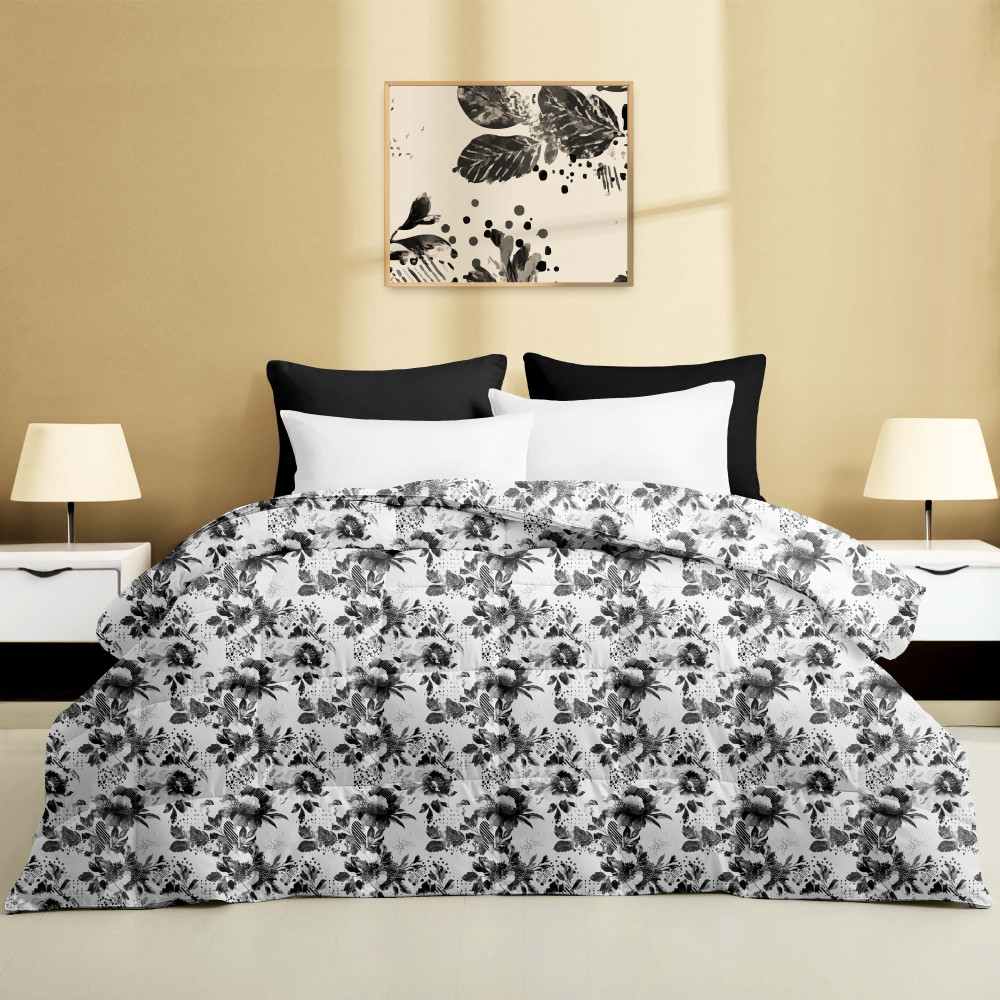 Stream 500 gr winter double duvet with floral pattern ink black 80% feather 20% duvet
