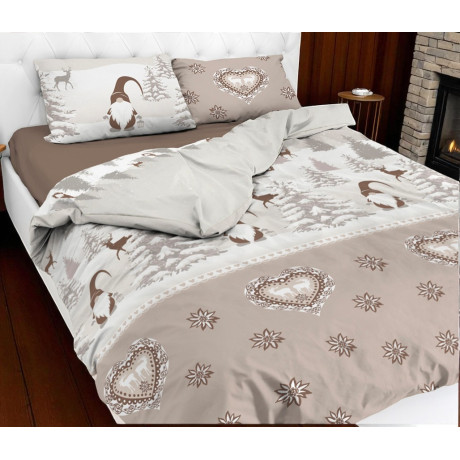 Housse de couette tyrolienne beige avec gobelins - Double face 100 % coton