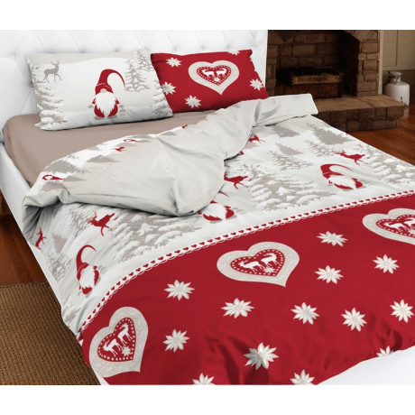 Red Tyrolean duvet cover with Christmas elves - 100% double-sided cotton