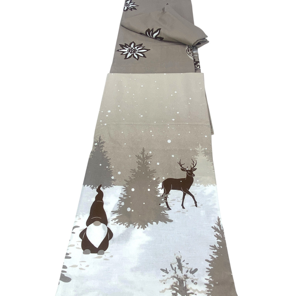 Bettbezugsset aus Baumwolle - beige Version mit Wintermuster und passenden Kissenbezügen