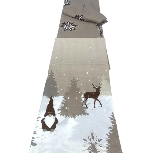 Bettbezugsset aus Baumwolle - beige Version mit Wintermuster und passenden Kissenbezügen